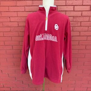 Oklahoma Sooners NCAA Fleece Pullover Quarter Zip Burgundy Mens Size‎ XL